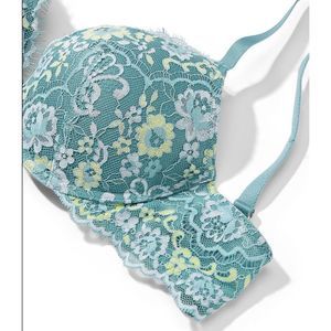 Victorias Secret Dream Angels Push Up Bra - Size 34D - Teal Blue/ Yellow
